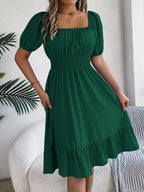 Women's Casual Solid Color Square Neck Short Sleeve Dress