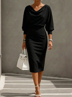 Women's Draped-neck Bat Sleeve Dress