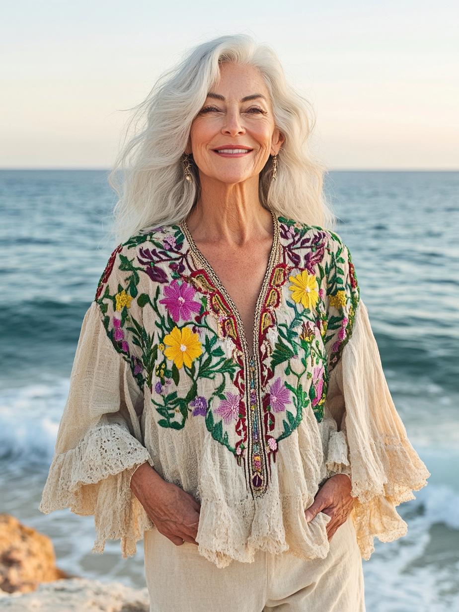 Vacation seaside elegant embroidery top 00a2