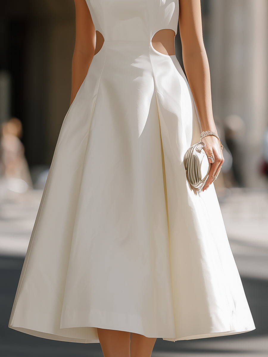 Side Cut-Out Sculpted A-Line Midi Dress