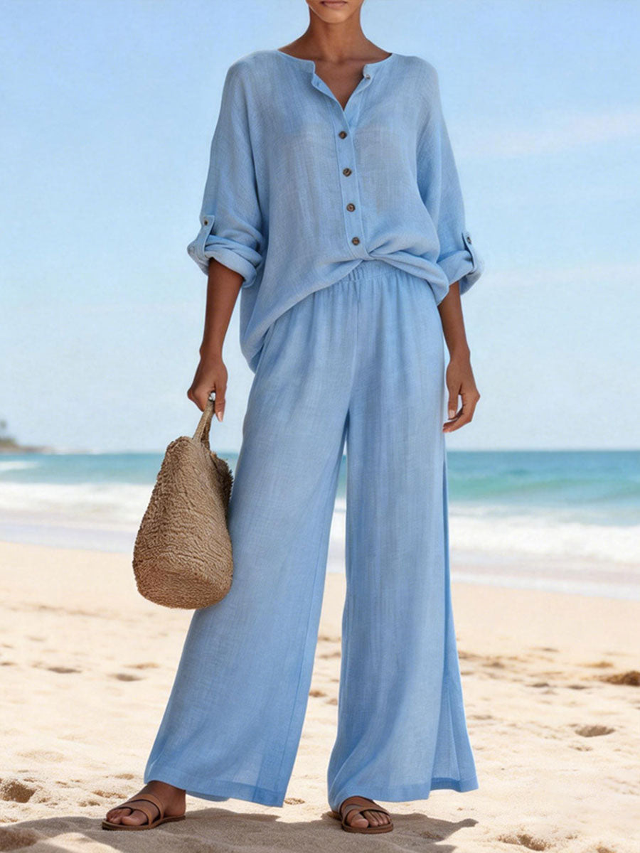 Casual And Cozy Minimalist Linen Two-piece Set