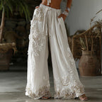 Women's Retro Floral Embroidery Art Casual Linen Pants