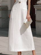 Structured Button-Front Sleeveless Tailored Maxi Dress