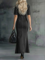 Casual Zippered Denim Fishtail Dress