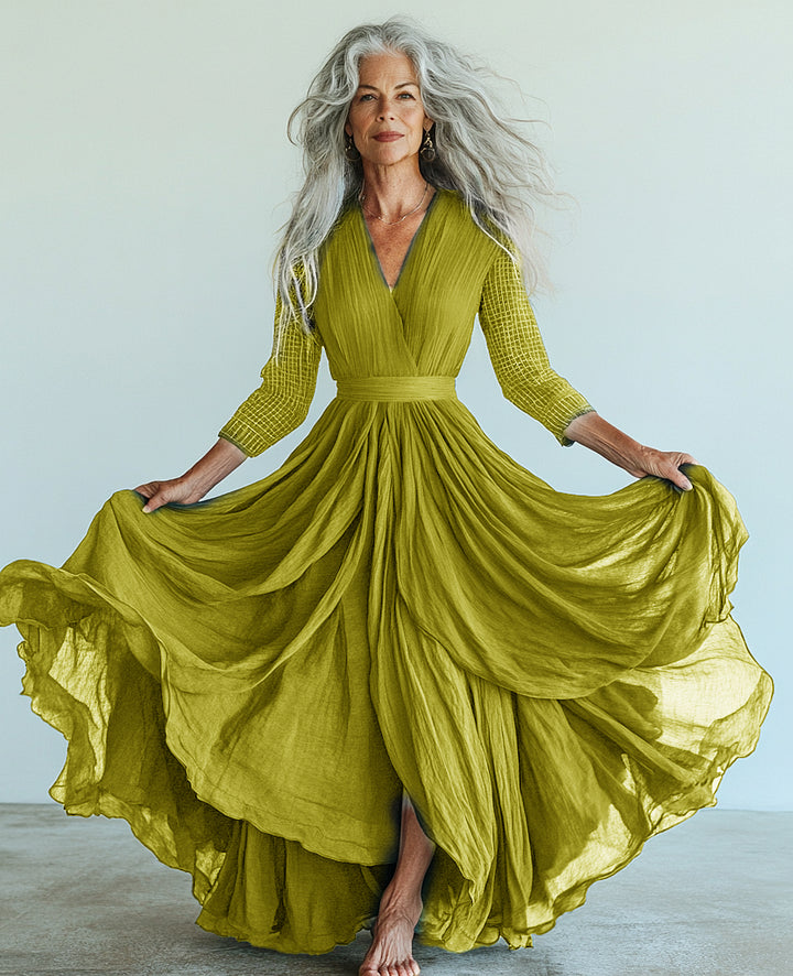 Vintage loose color contrast green color swing dress  e98eQu