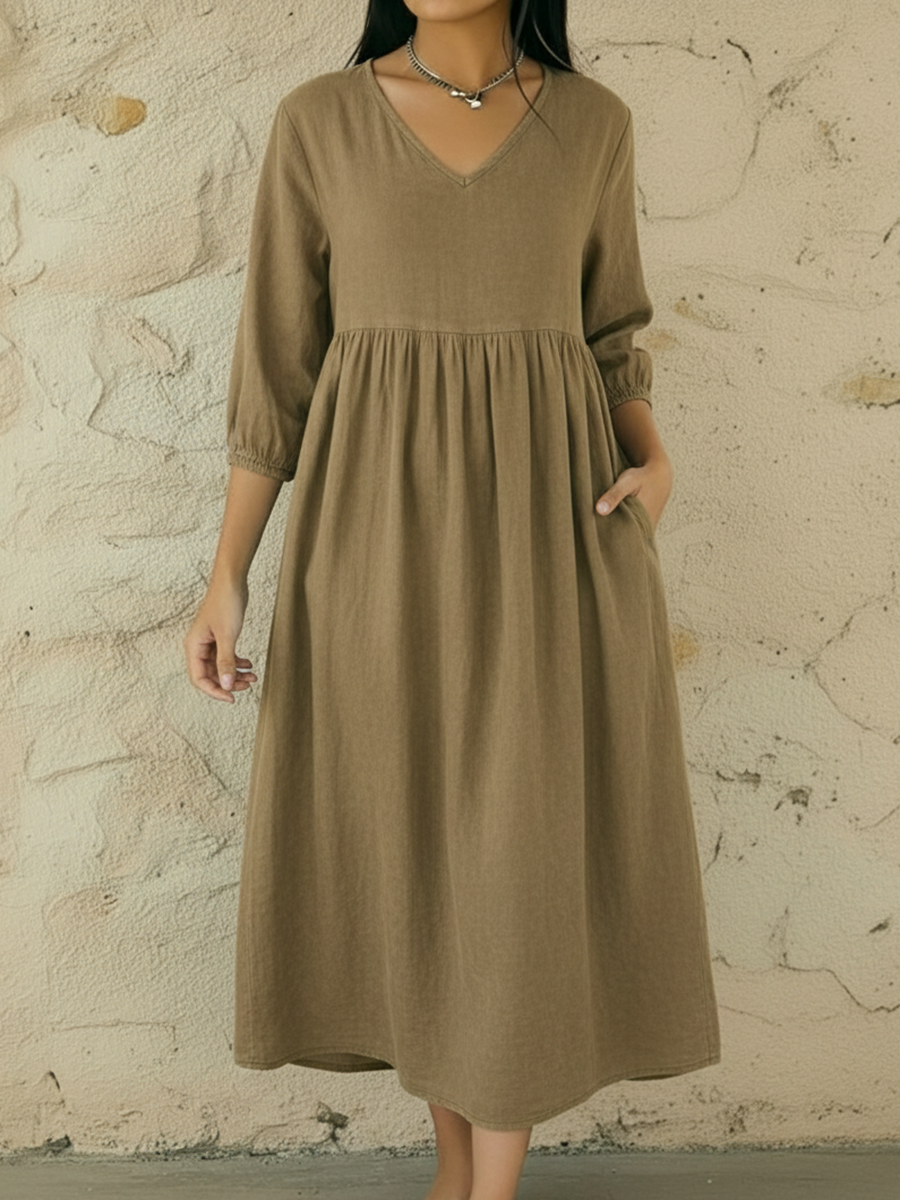 Casual V-neck Denim A-line Dress