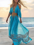Summer vacation fashion elegant contrast color top+skirt set b6da