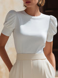 Short Puff Sleeve Fitted Knit Top