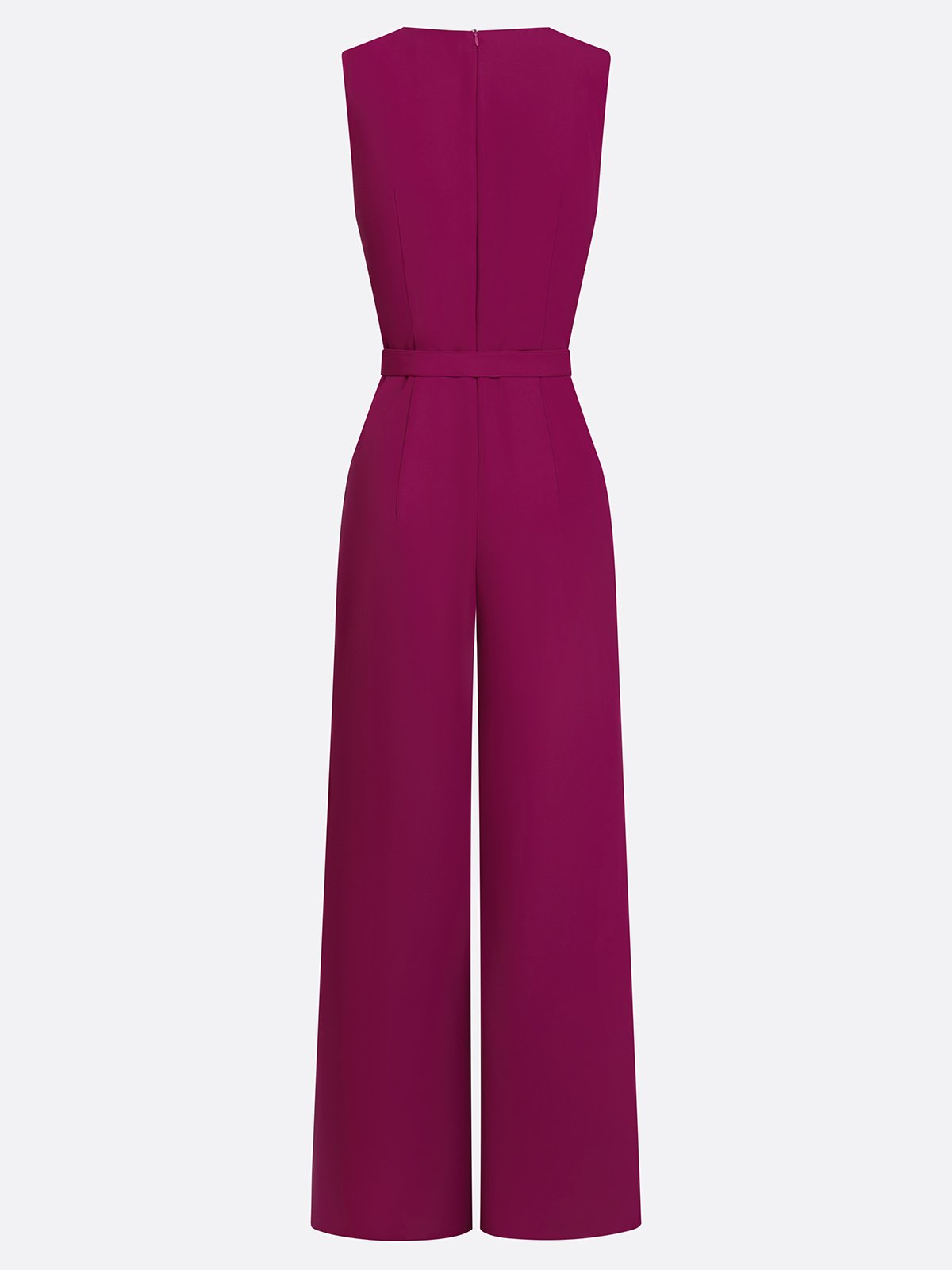 Women Purple V Neck Sleeveless Dressy Jumpsuit