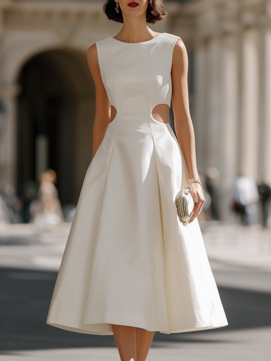 Side Cut-Out Sculpted A-Line Midi Dress