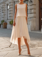 Layered Overlay Asymmetric Hem Sleeveless Midi Dress