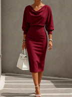 Women's Draped-neck Bat Sleeve Dress