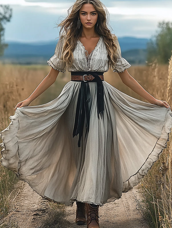 Summer western style contrast dress a381