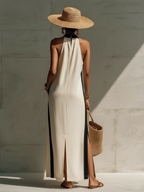 Classic And Elegant Decorative Trim Linen-cotton Dress