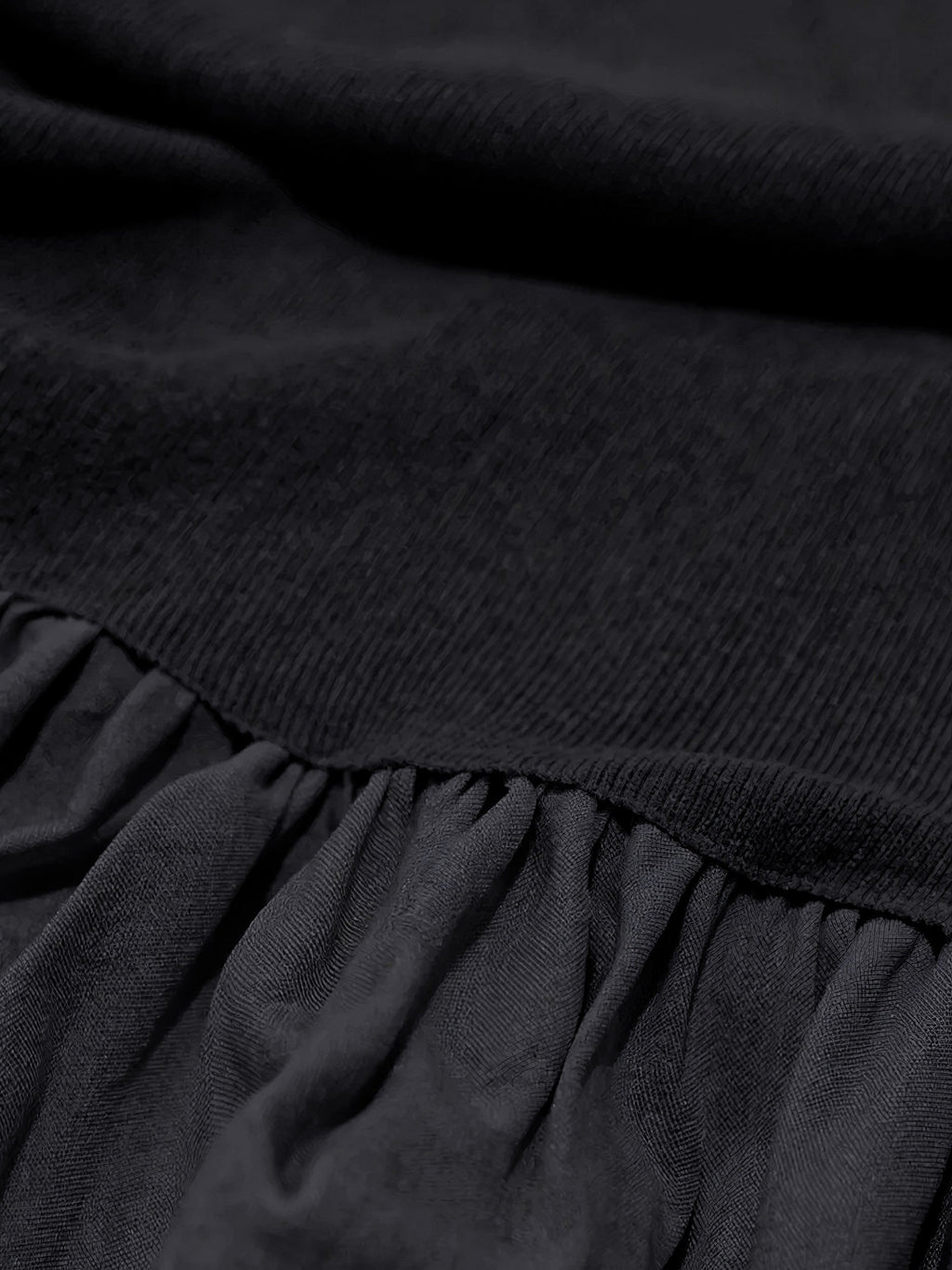 Maxi Dress, 100% Wool Top with Cotton Skirt, Long Sleeves, Round Neck, Plain, Belt Design, French Vintage, Black