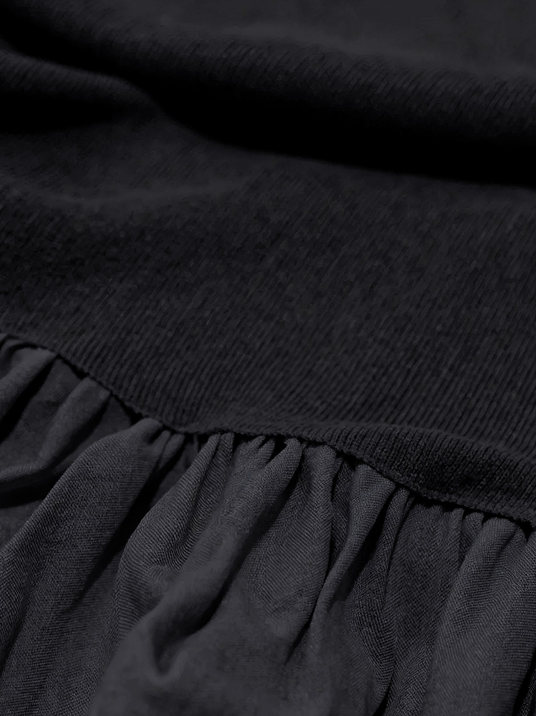Maxi Dress, 100% Wool Top with Cotton Skirt, Long Sleeves, Round Neck, Plain, Belt Design, French Vintage, Black