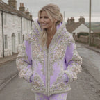 Women's Vintage Flower Embroidery Art Casual Zip Up Hoodie
