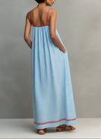Minimalist Striped Maxi Dress with Red Piping and Thin Straps
