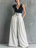 Women's Solid Color High-waisted Casual Loose Cotton Wide-leg Pants