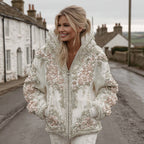 Women's Vintage Flower Embroidery Art Casual Zip Up Hoodie