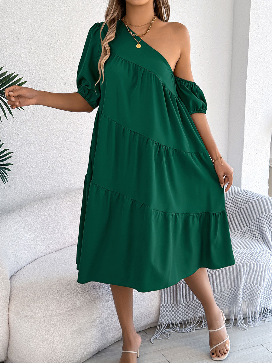 Women's Off-shoulder Ruffled Long-sleeve Dress