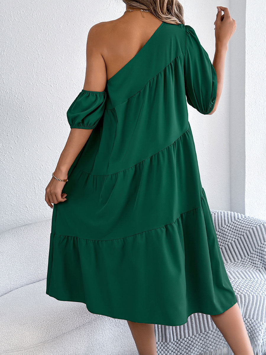 Women's Off-shoulder Ruffled Long-sleeve Dress