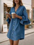 Women's Casual Shirt-style Mini Denim Dress
