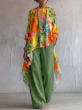 Retro Floral Print Cotton-linen Two-piece Set
