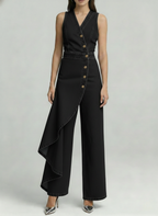 Women's sleeveless casual loose denim wide-leg jumpsuit