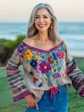 Vacation seaside elegant embroidery top c982