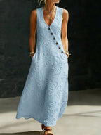 Elegant Floral Embroidery V-neck Dress