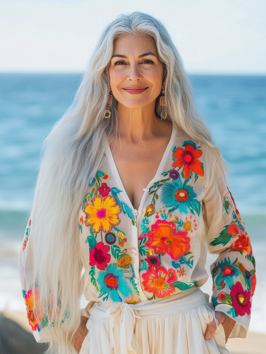 Vacation seaside elegant embroidery top 0d7e