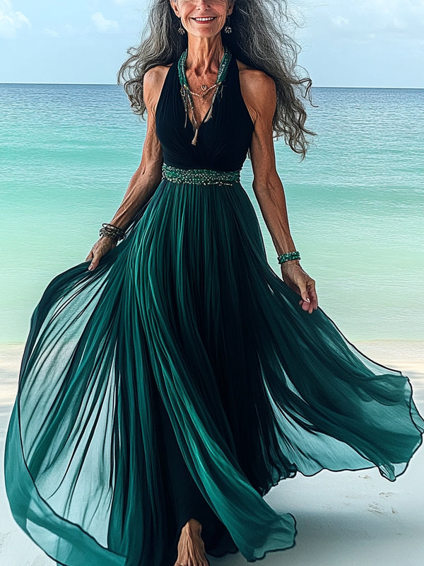 Summer vacation fashion elegant contrast color dress 15a6