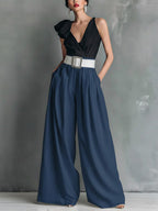 Women's Solid Color High-waisted Casual Loose Cotton Wide-leg Pants