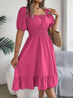 Women's Casual Solid Color Square Neck Short Sleeve Dress