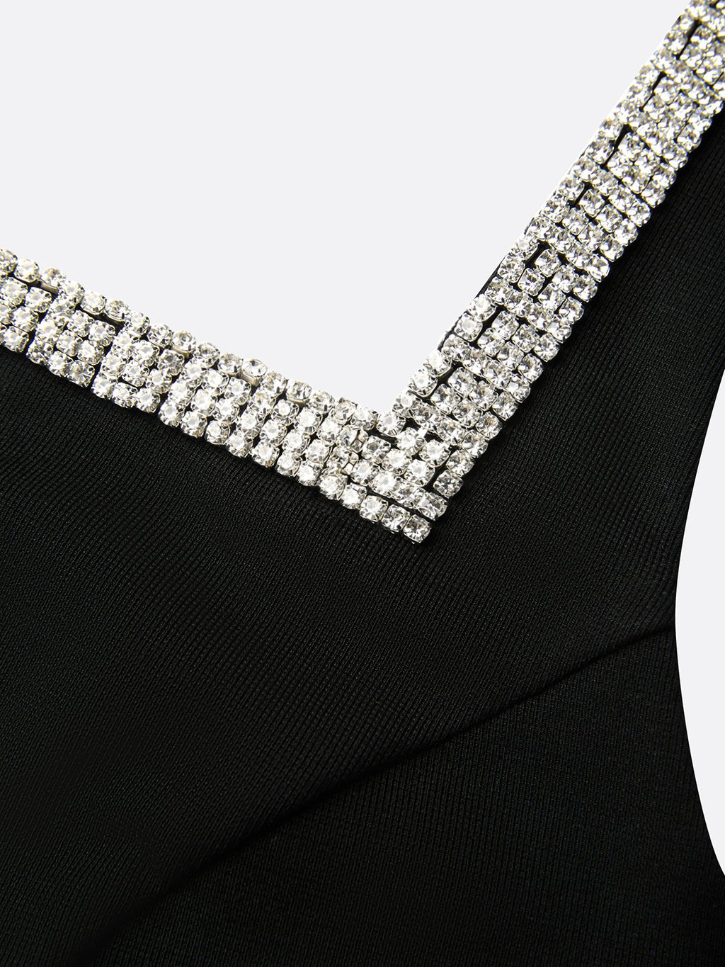 Black Rhinestone Ruched Knit Square Neck Sleeveless Bodycon Midi Dress