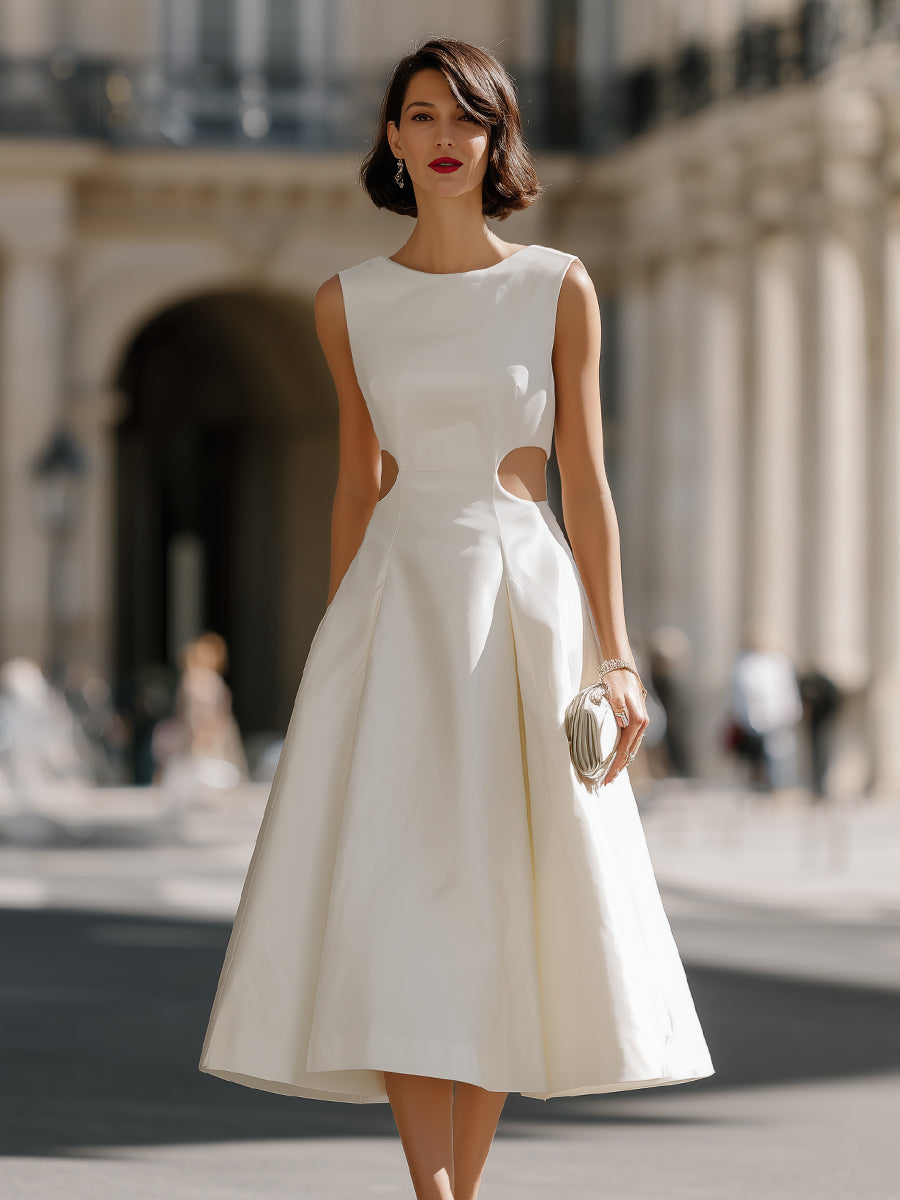 Side Cut-Out Sculpted A-Line Midi Dress