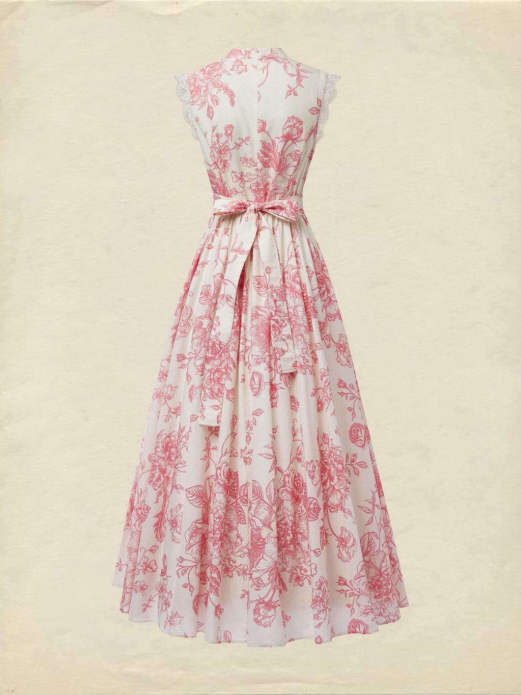 (SIZE:XS-XXL) Maxi Linen Dress , Cap Sleeves, Stand Collar, Floral, Lace, Vintage, Apricot
