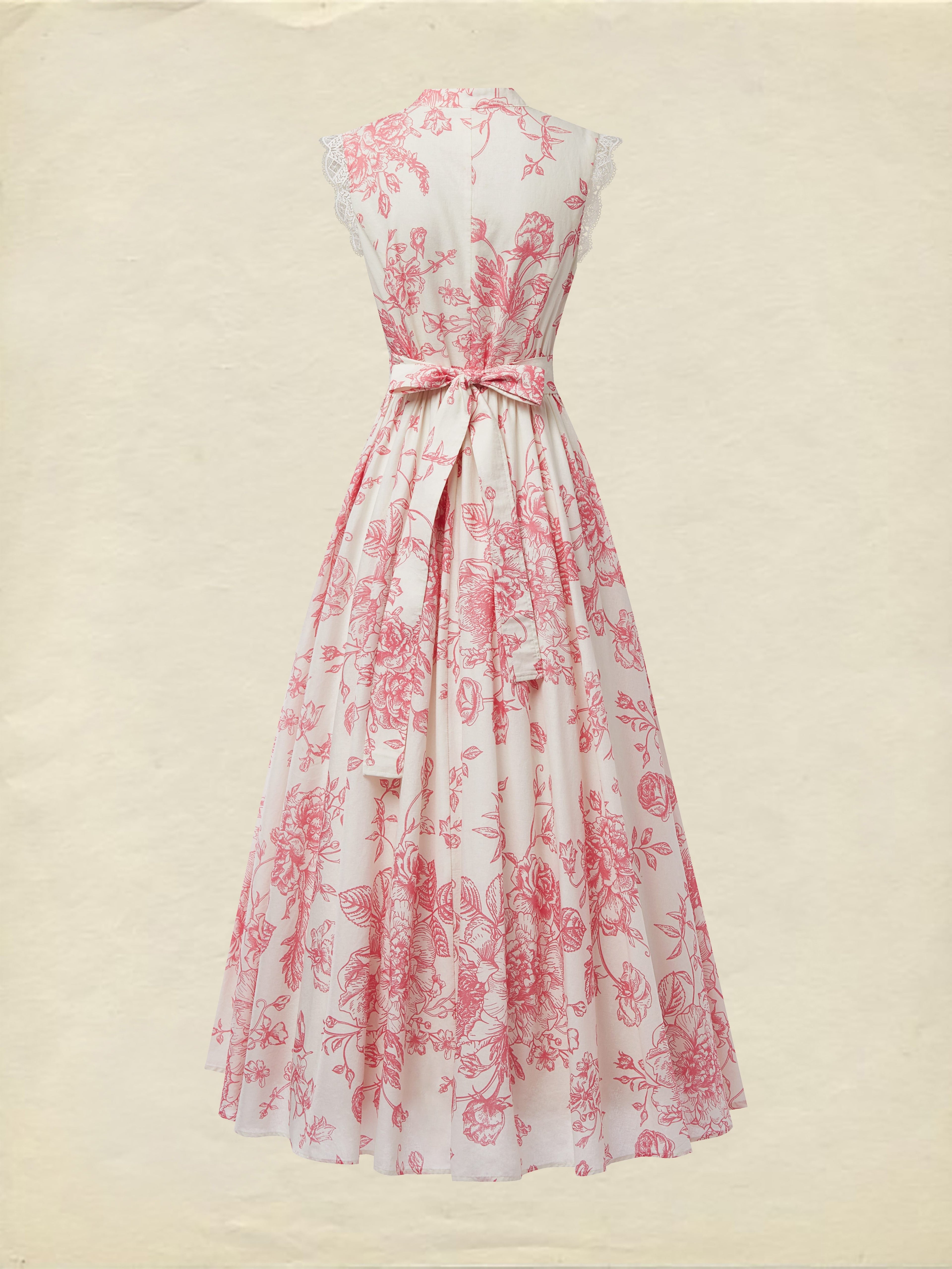 (SIZE:XS-XXL) Maxi Linen Dress , Cap Sleeves, Stand Collar, Floral, Lace, Vintage, Apricot