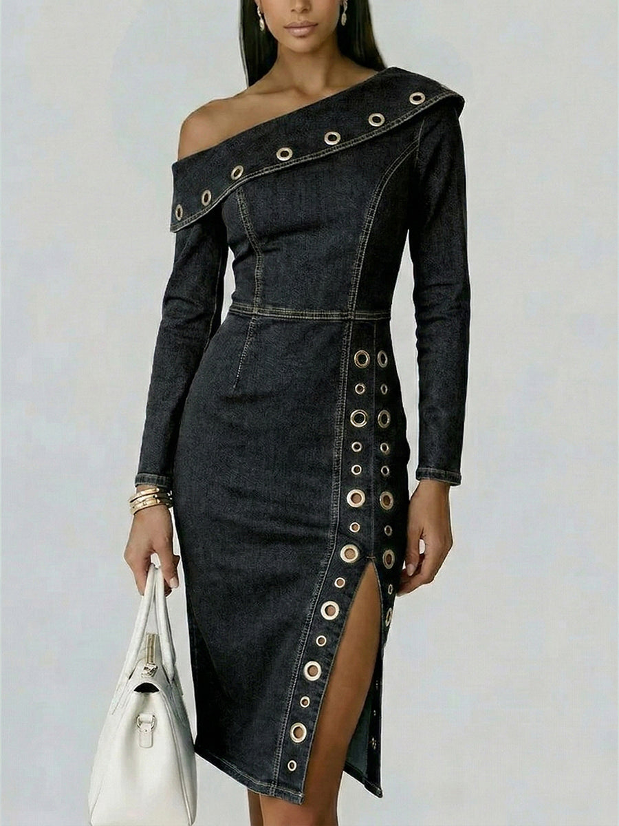 Stylish Off-shoulder Fitted Denim Dress