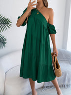 Women's Off-shoulder Ruffled Long-sleeve Dress
