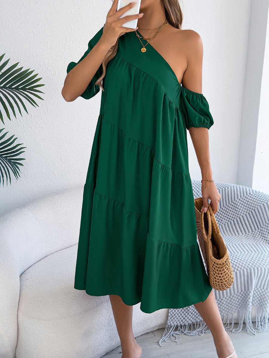 Women's Off-shoulder Ruffled Long-sleeve Dress