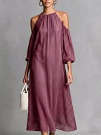 Elegant Halter-neck Striped Off-shoulder Midi Dress