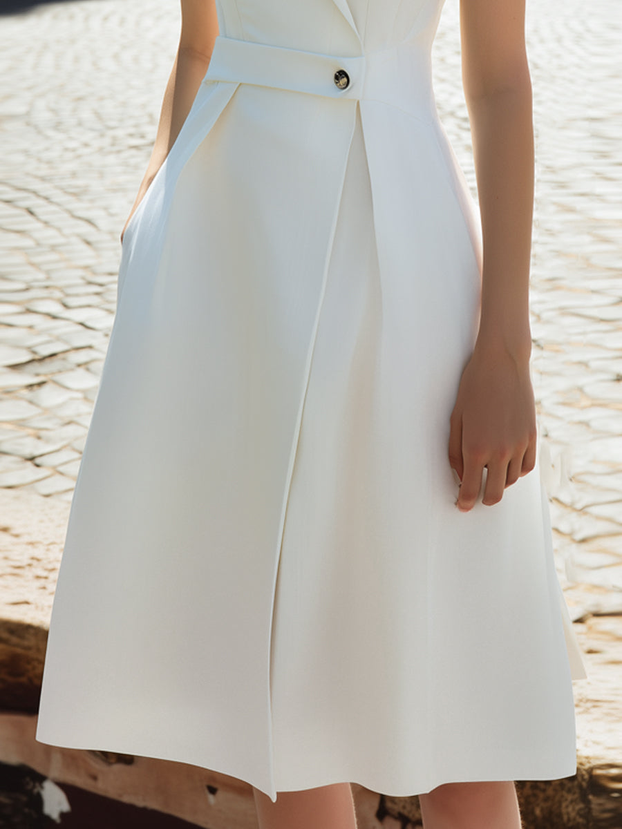 Structured Lapel Wrap Waist Sleeveless Midi Dress