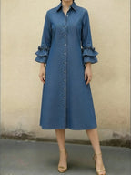 Women's Casual Denim Dress With Ruffled Sleeves