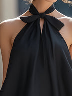 Halter Neck Bow-Tie Draped A-Line Top