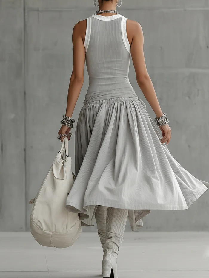 Stylish Casual Color-blocked Ribbed Stretch Midi Dress