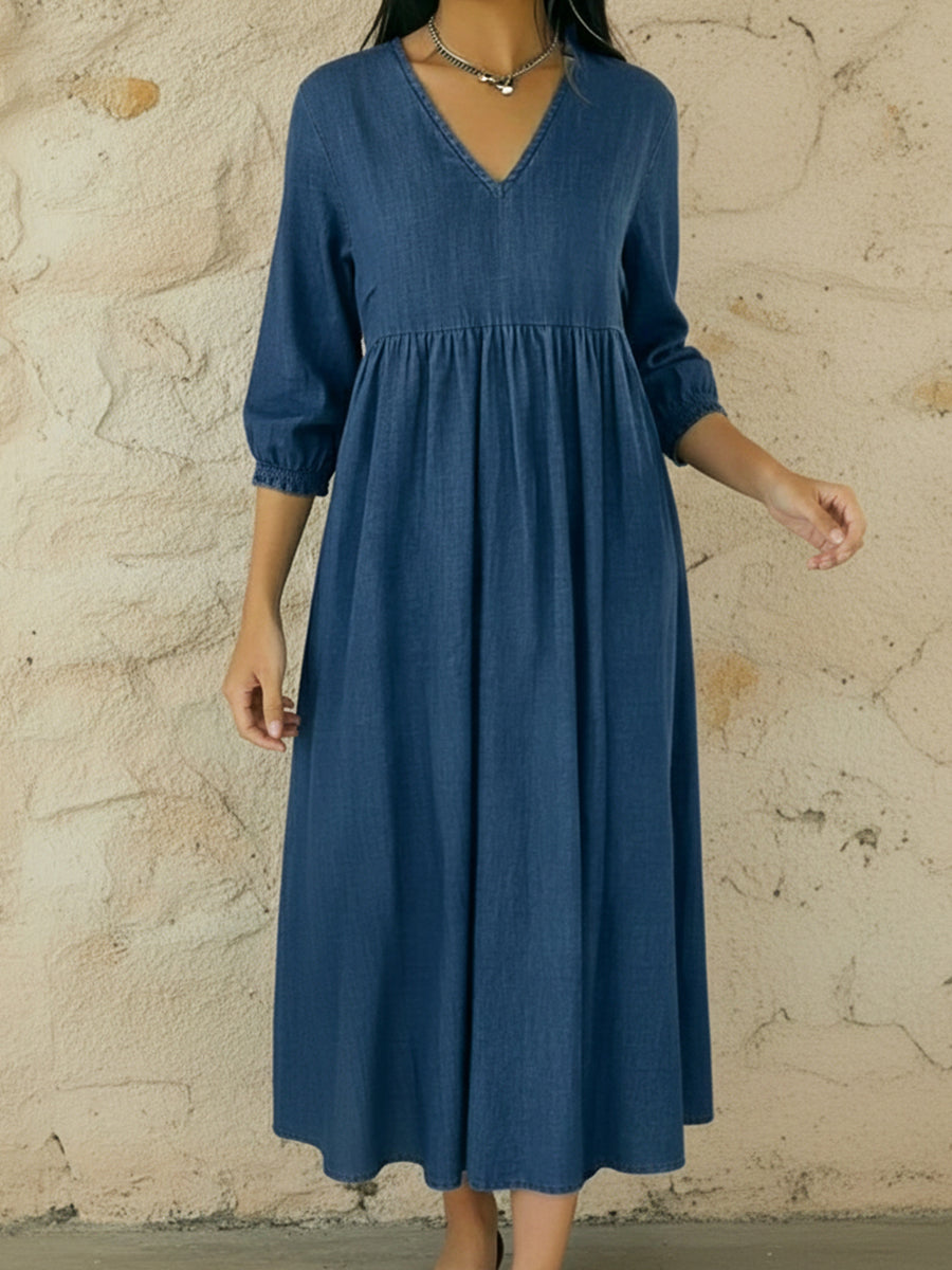 Casual V-neck Denim A-line Dress