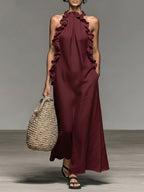 Women's Stand-up Collar Sleeveless Casual Loose Cotton And Linen Dress