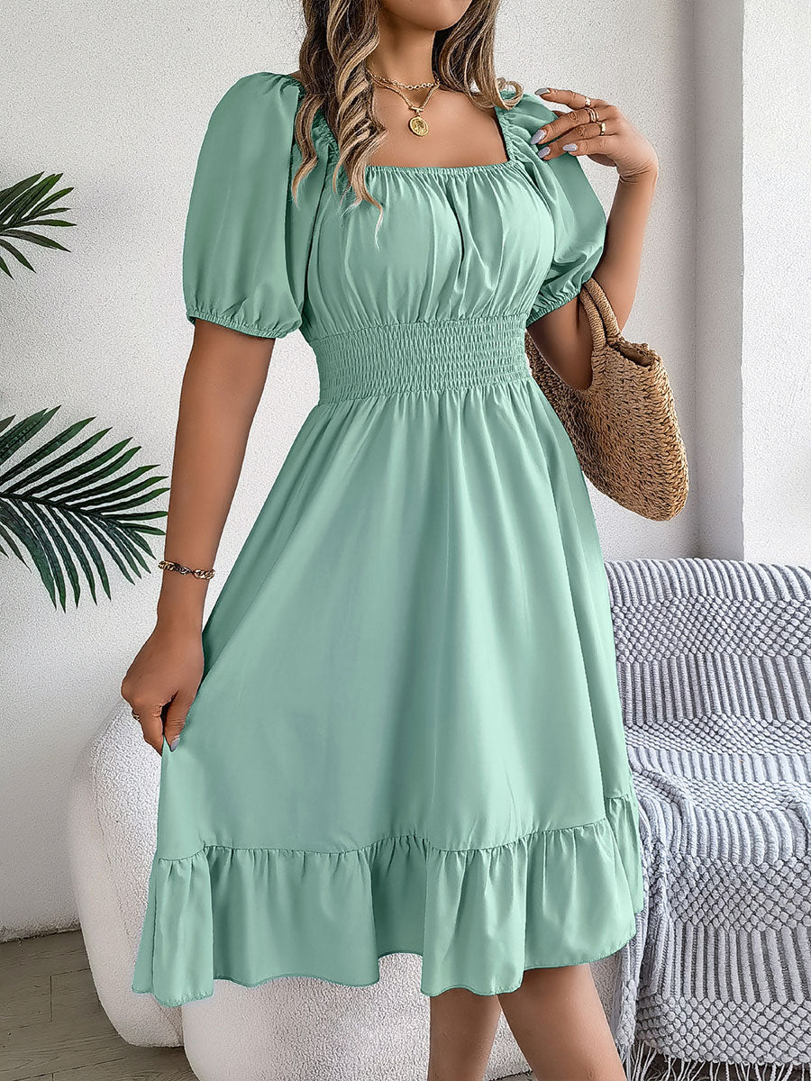 Women's Casual Solid Color Square Neck Short Sleeve Dress